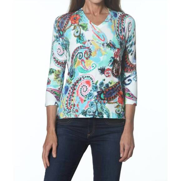 NEW J'ENVIE/ELI paisley top in aqua multi